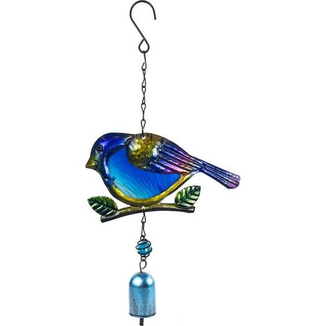 1 rostfreies Windspiel aus Metall in Form eines Kolibris, Zimmerschmuck - Blau