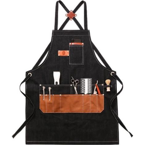 Tablier en Jean Durable Réglable Tablier Coiffeur Tablier Outil avec Poches -Taille Unique (1/4)