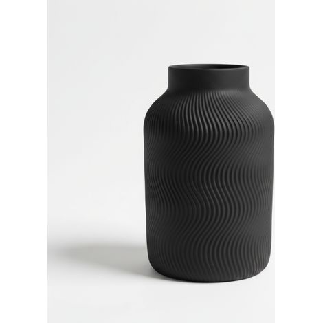 Vaso decorativo con motivo ondulato, nero, design moderno ed elegante (1/3)