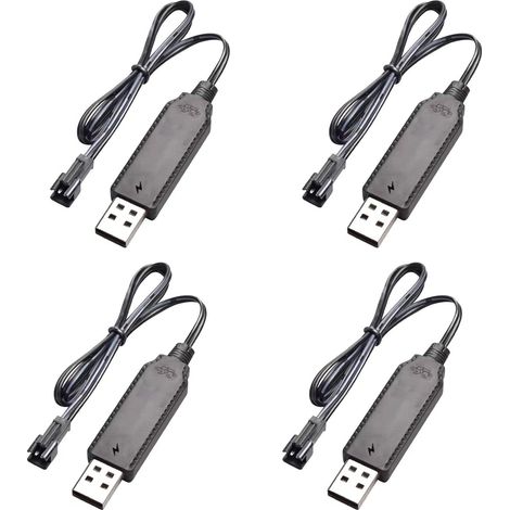 Lot de 4 câbles de chargeur de batterie RC 3,7 V USB avec prise SM-2P pour batteries NiCd/NiMH/LiPo Convient pour voiture RC FPV Drone Quadrirotor (1/5)