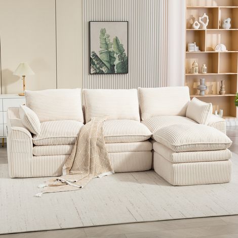 3-Sitzer modulares Sofa mit Hocker, 263 x 167 x 85 cm, beige HAVRYA (1/5)