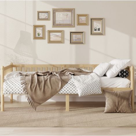 DESVIAE Lit banquette en bois de pin naturel 90 x 200 cm avec barrières de sécurité sur 3 côtés et 14 lattes de soutien (1/5)