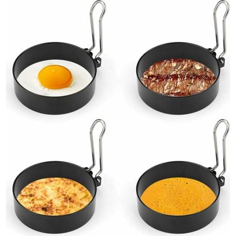Anneaux à œufs en acier inoxydable, 4 anneaux à œufs antiadhésifs avec poignées pliantes, anneaux de braconnage de 7,5 cm/2,95 pouces pour œufs frits crumpets Beefsteak, etc., Noir-Fei Yu