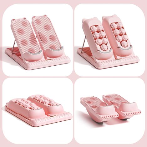 Planche inclinée multifonctionnelle et portable 3 en 1 pour étirer les mollets, repose-pieds sous bureau avec massage, planche inclinée réglable sur 12 niveaux, capacité de charge de 204 kg (rose) (1/4)