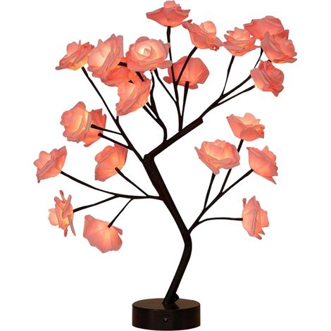 Veilleuse USB à LED avec lumière douce pour décoration de chambre à coucher, lampe de bureau romantique à fleurs pour femmes et filles (rose) (1/5)