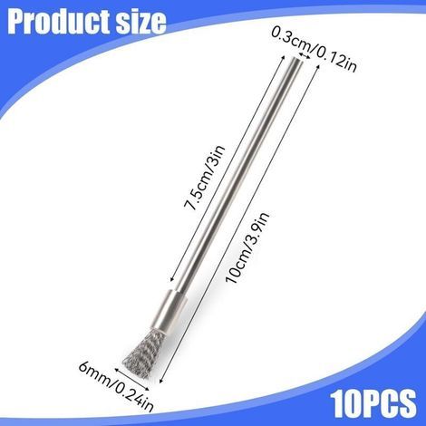 Edelstahl-Drahtbürste für Bohrmaschinen – 10er-Packung, 3 mm Durchmesser, ideal zum Entfernen von Rost, Korrosion, Farbe und Schmutz (1/3)
