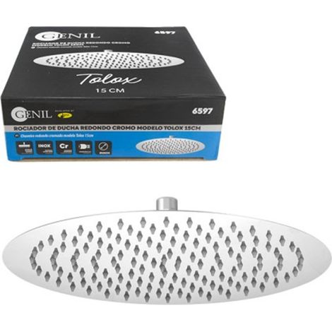 Soffione doccia tondo extra piatto, acciaio inox Tolox - 15 cm, GENIL.