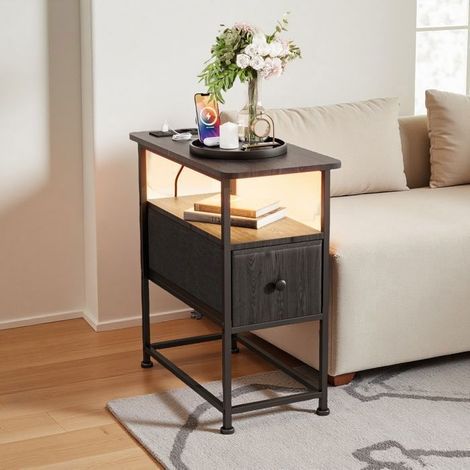 Beistelltisch - 60x30x62 cm - Moderne Couchtisch mit Schublade und LED - Nachttisch - Couchtisch - Konsolentisch - Schwarz