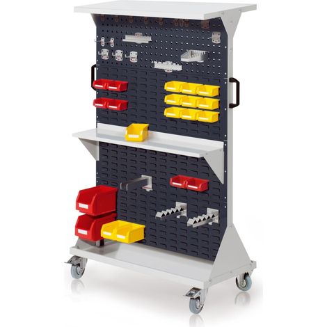 Kappes RasterMobil® mobiler Arbeitsplatzschrank Größe 4 1580x1000x500mm 2x Lochplatte 6x Schlitzplatte 51-teilig mit Ablageboden anthrazitgrau