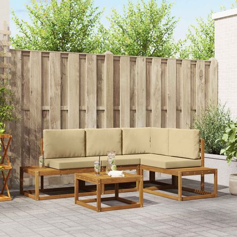 Conjunto de sofás de exterior con cojín 5 Pieza Natural y Beige