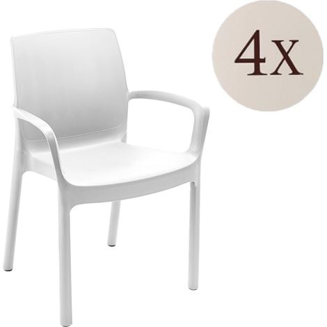 Sedia da Esterno Sapps, 4 Sedie, Impilabile Made in Italy, Braccioli, Bianco