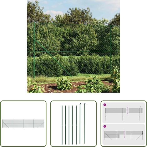 vidaXL Zaunpfosten - Maschendrahtzaun mit Bodenflansch Grün 1,4x10 m (1/5)