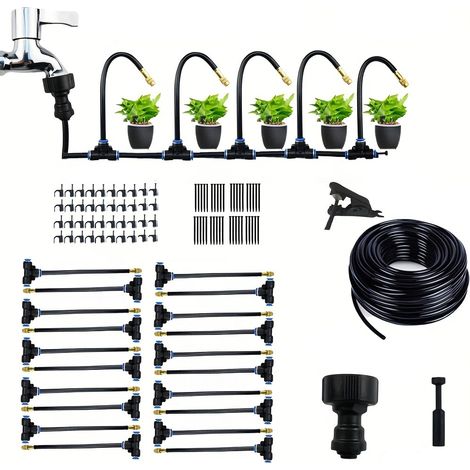 Kit d'arrosage goutte-à-goutte de 20 m pour jardin, système d'arrosage automatique, buse réglable de 6 mm, 20 têtes, norme européenne (1/5)