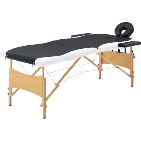 Table de massage pliable à 2 zones avec cadre en bois, noir et blanc (1/5)