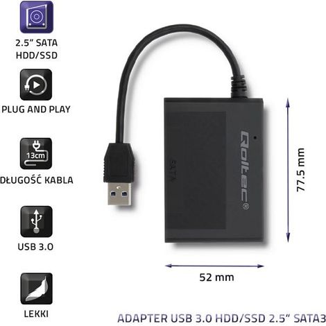 Qoltec HDD/SSD-Gehäuse 2,5" SATA3 USB 3.0 Schwarz (1/5)