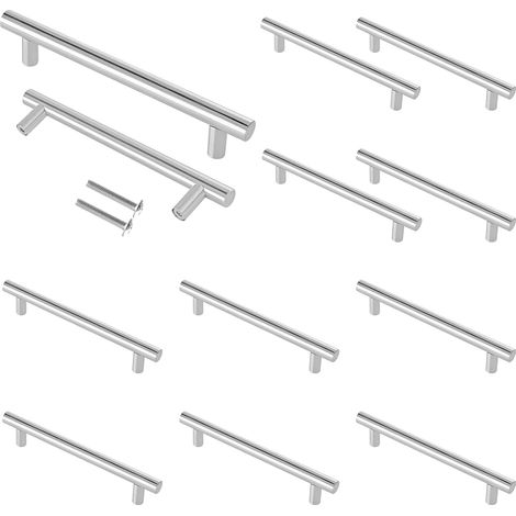 Set mit 12 Schrankgriffen aus gebürstetem Nickel – 150 mm Länge – Edelstahl-T-Schiene – 150 mm Länge (1/5)
