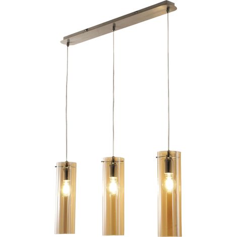 Suspension Sintesi En Métal Et Verre Soufflé Ambré, 3 Douilles E27, Design Moderne Et Élégant Pour Éclairage Intérieur Ip20