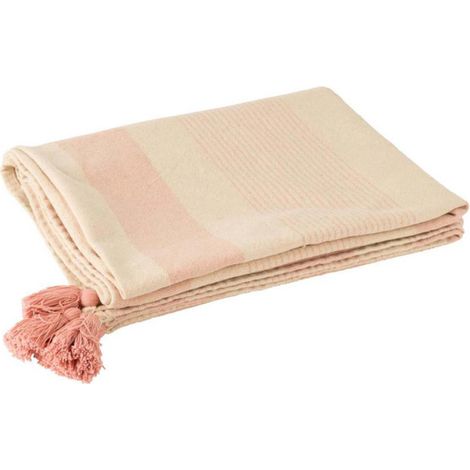 Plaid en Coton "Mik" 130x180cm Blanc & Rose (1/2)