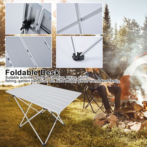 Mesa de camping extensible de aluminio [modelo grande] – Estructura ligera y resistente a la corrosión con bolsa de transporte de nailon y postes metálicos extensibles para picnics, barbacoas, pesca y (1/5)