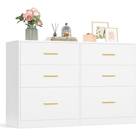 Commode de chambre moderne 40 x 119 x 78 cm 6 tiroirs espace de rangement fonctionnel en panneau d'aggloméré blanc (1/2)