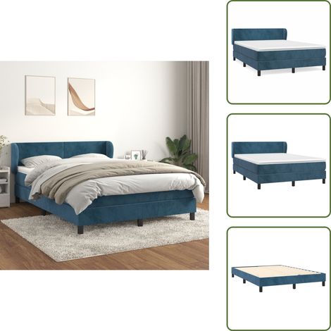 Boxspringbett mit Matratze Dunkelblau 140x190 cm Samt - Samtbett - Boxspringbett - Doppelbett - Bettauflage - Matratze (1/5)