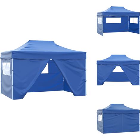 Tente pliable avec 4 parois latérales 3 x 4,5 m Bleu - Tente Pliante - Abri Solaire - Gazebo - Tonnelle Extérieure - Structure Extérieure (1/5)