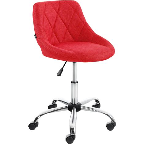 Tabouret de travail sur roulettes en tissu couleur rouge dossier à coutures en losanges cadre métal chromé 100008639 (1/5)