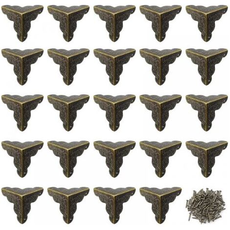 24 pièces de protection d'angle de meuble antique de 25 mm, protection d'angle vintage en métal pour meubles, boîte à bijoux, armoire