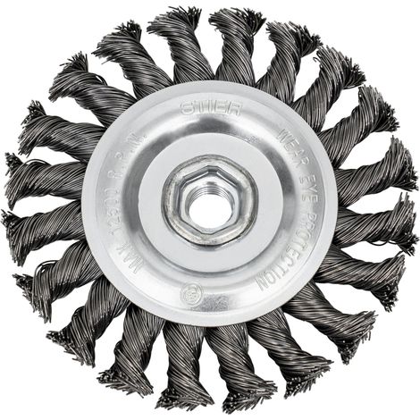 STIER Rundbürste 115 mm für Winkelschleifer, M14, Bohrung 22,2 mm, gezopft, Stahl, Drahtbürste, Winkelschleifer Bürste, Schleifbürste, Topfbürste Winkelschleifer