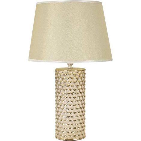 Dmora - Lampada da tavolo Supreme, Luce da scrivania, Luminaria da ufficio, Lampada da lavoro, Bianco e Oro, 30x30 h48 cm