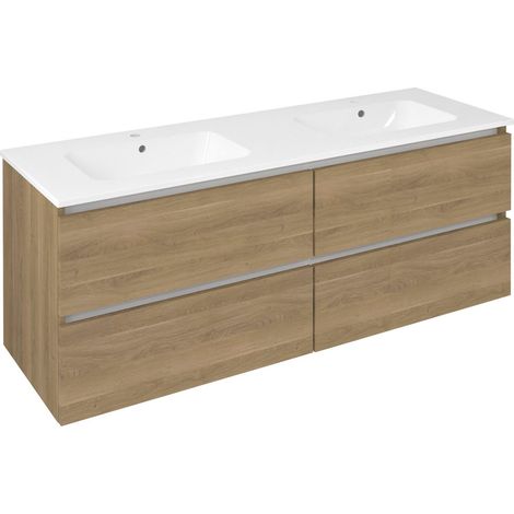 Meuble sous-vasque double EZARA 140x55x46cm, chêne cuneo