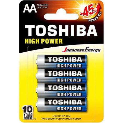 Piles - AA - LR6 - Alkaline - 1.5V - Lot de 4 piles - Toshiba - Batterie