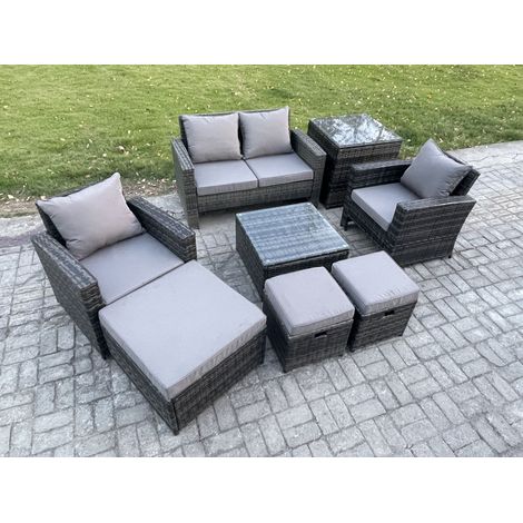 Fimous Rattan Wicker Garden Furniture Patio Conservatory Sofa Set with Square Coffee Table Armchair 2 Seater Sofa 3 Footstools Side Table (1/5)