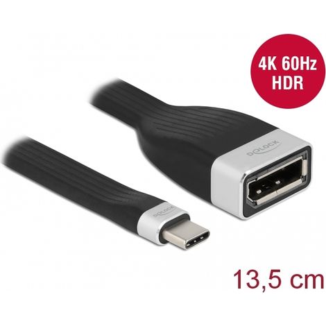 Delock Cable de cinta plana FPC USB Type-Câ¢ a DisplayPort (DP Alt Mode) 4K 60 Hz 13,5 cm