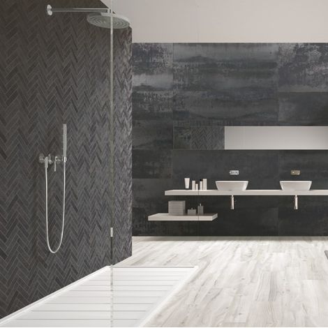 Aelle - Mosaique sol / mur chevron effet métalanthracite 28,1x28,1cm IONIC MAGNETIC STEEL (1/3)