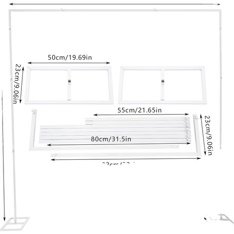 Support de toile de fond de mariage, design carré classique, construction en fer robuste, M, BLANC (1/2)