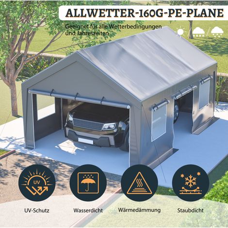 Carport tente 6x4x3 m gris avec bâche étanche, fenêtres et protection UV pour voiture et jardin (1/5)