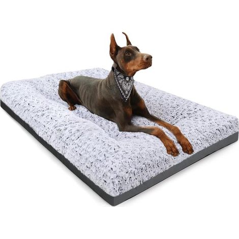 Coussin lavable pour grands chiens - Tapis de cage (89 cm) - Confortable et moelleux - Antidérapant - Pour chiens jusqu'à 27 kg - 89 x 58 cm - Gris (1/4)