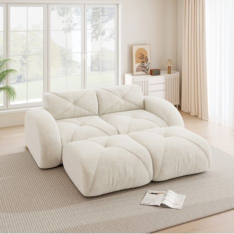 Canapé modulable 2 places en chenille beige OKMYHOME (1/5)