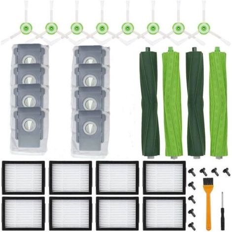 36 pièces de rechange pour aspirateur robot iRobot Roomba i7 i7+ i3 i3+ i4 i4+ i5 i5+ i6 i6+ i8 i8+ E5 E6 E7, 4 rouleaux en caoutchouc, 8 filtres, 8 brosses latérales, 8 aspirateurs, 8 sacs (ne convie (1/5)