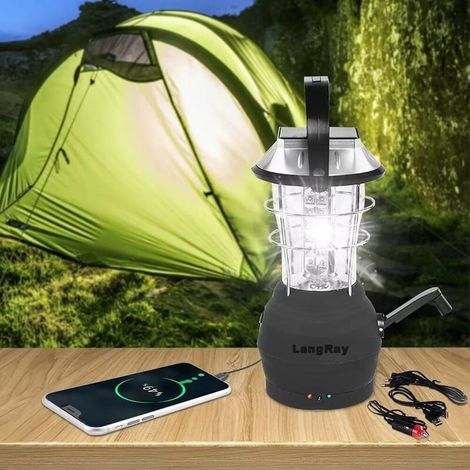 Lampe Solaire Camping Rechargeable, Lampe de Camping Solaire LED avec Maniv et 3 Cordons dalimentation, Lampe Maniv Dynamo pour Camping, Excursions, Secours, Pêche, Cave (1/5)