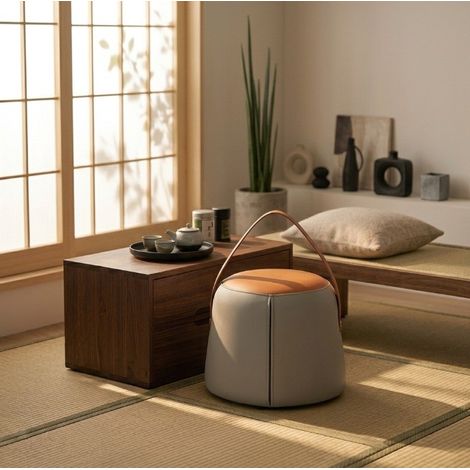 Tabouret compact PU gris/orange avec poignée HAVRYA (1/5)