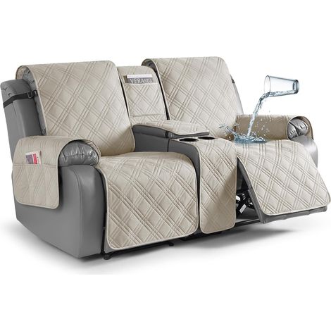 Waterproof Loveseat Cover with Console, Non-Slip Loveseat Cover with Console and Pocket, Separate Sleeping Sofa Cover, Furniture Protector, 2-Seater, Cameau (1/5)
