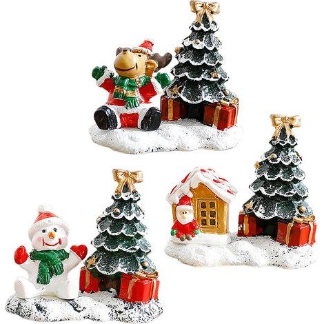 Lot de 3 Décorations de Noël Père Noël Renne Bonhomme de Neige pour Arbre Miniature Scène Festive Intérieur (1/4)
