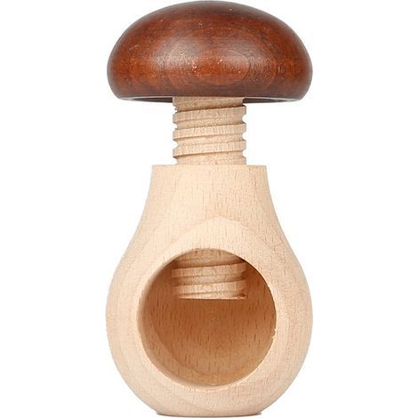 Deux casse-noix brun foncé et des chevilles en bois, en bois de hêtre naturel, très robustes et durables, en forme de champignon. (1/5)