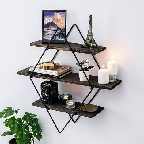 Etagère décorative noire losange décor bois foncé JENA (1/5)