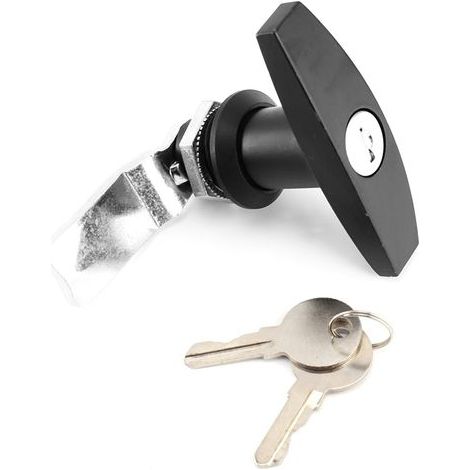Coffre à Outils Serrure Poignée T Fixation Arrière avec Clés pour Porte Garage Caravane Remorque Auvent (Noir) (1/5)