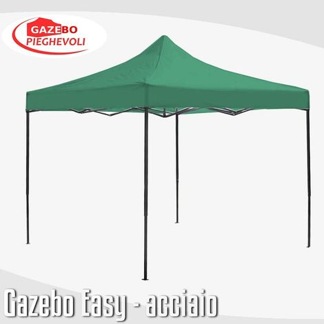 Gazebo 3x3 m verde pieghevole portatile estendibile richiudibile estensibile acciaio SENZA laterali per fiere eventi stand chiosco tenda tendone mercato mercatino (1/5)