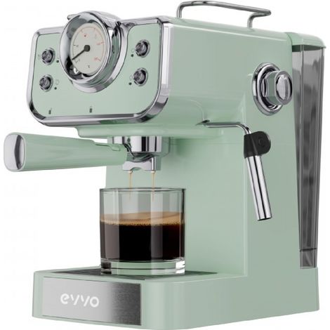 EVVO Espresso-Siebträgermaschine Intensa Retro, 15 bar, Vintage-Finish, Stahlgehäuse, Espresso & Cappuccino, 950 W, Doppelauslauf