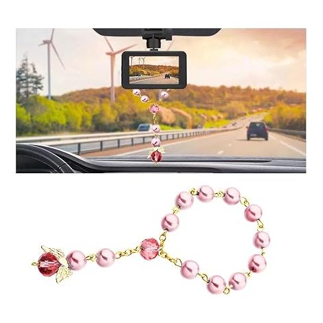Car Mirror Suspension Accessories Rosary for Car Mirror Hanging Mirror Pendant Mirror Accessories Car Interior Decorations for Women Pink Gold (1/5)